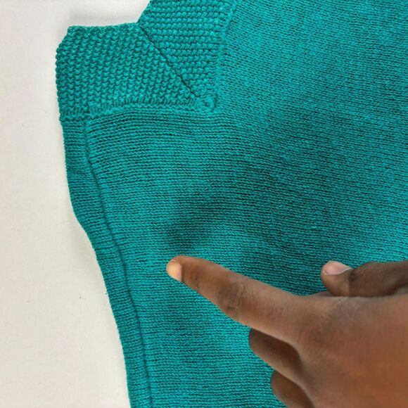 70s/80s L teal knit shirt by Grove Avenue, vintage womens cotton short sleeve - Picture 5 of 7